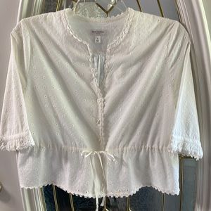 White Eyelet V Neck 3 Button Down Blouse.